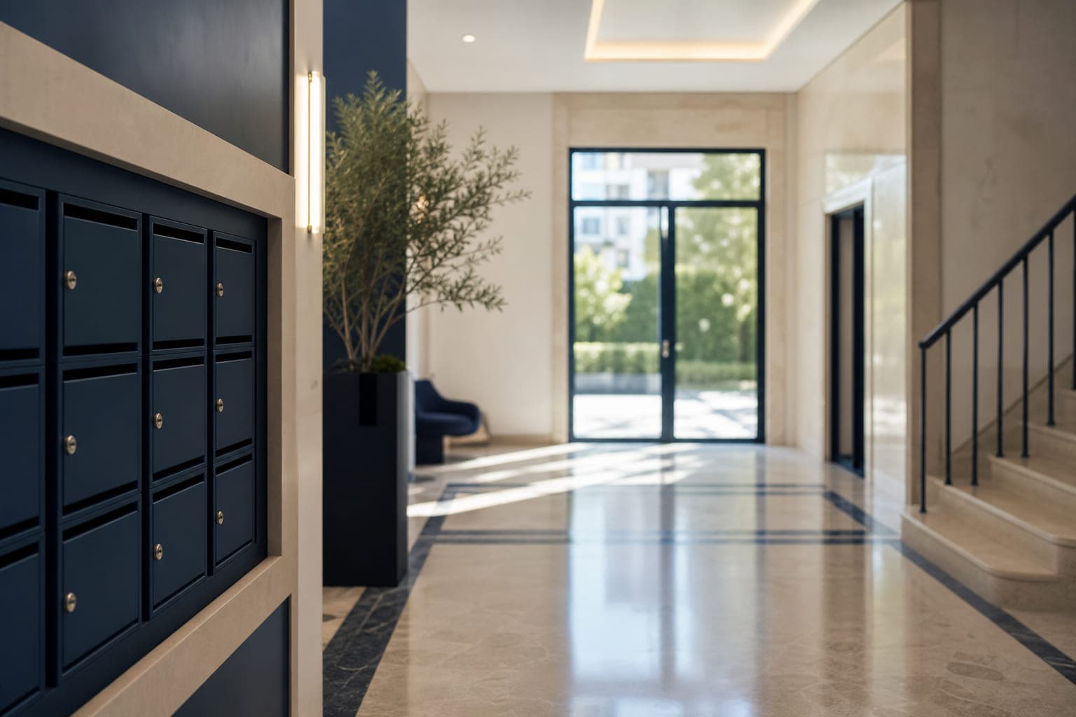 Entrada de edifício residencial com portaria