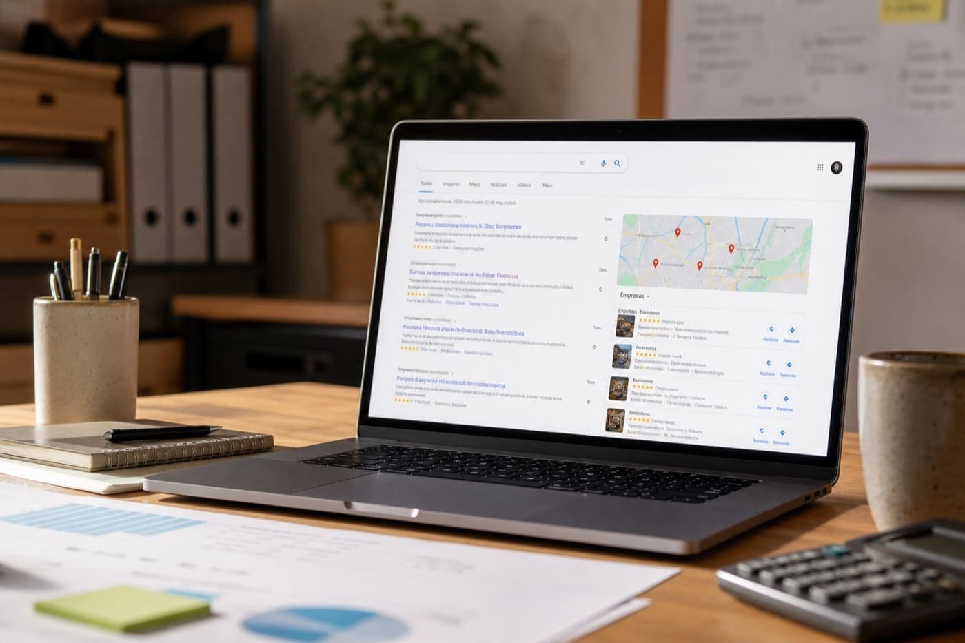Pesquisa local no Google num portátil de negócio português